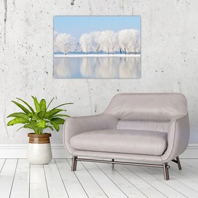 Tablou pe sticlă cu peisaj de iarnă (70x50 cm)