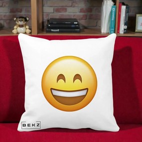 Perna Decorativa Emoji Zambet Mare, 40x40 cm, Alba Mata, Husa Detasabila, Perna Inclusa, BEKZ®