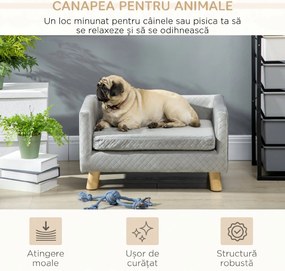 PawHut Canapea pentru Câini și Pisici cu Pernă, Culcuș pentru Animale din Catifea și Lemn, 64x45x36 cm, Gri | Aosom Romania