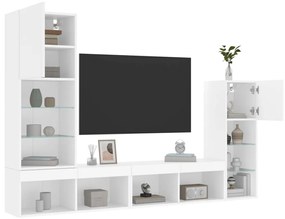 3216647 vidaXL Unități de perete TV cu LED-uri, 4 piese, alb, lemn prelucrat