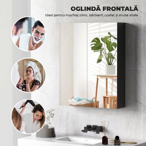 HOMCOM Dulap Suspendat de Baie cu 2 Uși cu Oglindă și 2 Rafturi Interne 60x15x75cm, Negru | Aosom Romania
