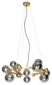 Lampă suspendată Art Deco aurie cu sticlă fumurie cu 12 lumini - David