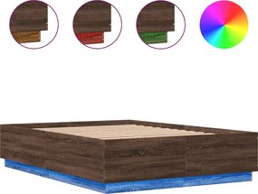 vidaXL Cadru de pat cu lumini LED stejar maro 150x200cm lemn prelucrat