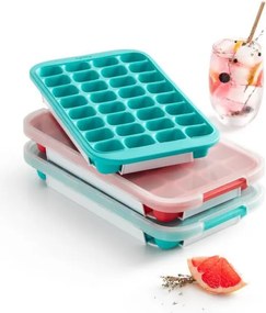 Forma cuburi de gheata cu capac Lekue 1010243, 34,2 x 18,7 x 4,4 cm, 32 cuburi, Stearin, -40°C/+60°C, Rosu