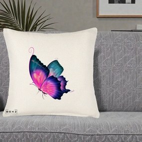 Perna Decorativa Fluture Neon, 40x40 cm, Crem Reliefat, Husa Detasabila, Perna Inclusa, BEKZ®
