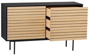 Comodă neagră/în culoare naturală joasă cu aspect de lemn de stejar 140x84 cm Stripe – Woodman