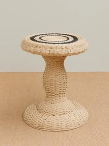 Măsuță laterală împletită rotundă din hârtie și metal, natur, cu cercuri negre pe blat și picior central, 54 x 44 cm, „Tanzania”