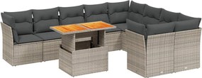 vidaXL Set mobilier de grădină cu perne, 10 piese, gri, poliratan