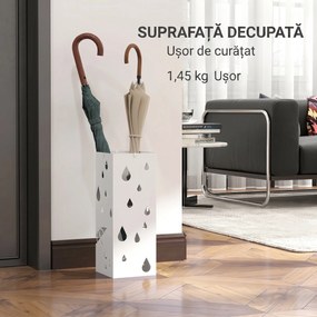 HOMCOM Suport pentru Umbrele din Metal cu 4 Cârlige, Suport pentru Umbrele cu Design Modern, 15,5x15,5x41 cm, Alb | Aosom Romania