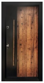 Usa metalica de exterior cu izolatie si vizor Novo Doors NDA4, Din compozit, 2 yale, Kit complet, Pentru case, Negru perlat cu stejar auriu (Sens