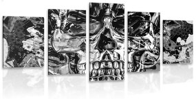 Tablou 5-piese craniu de artă în design alb-negru