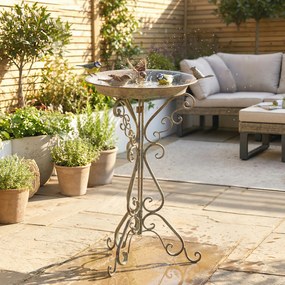 Outsunny Fântână pentru păsări cu statuetă de pasăre și suport decorativ, bol vintage pentru grădină, Verde | Aosom Romania