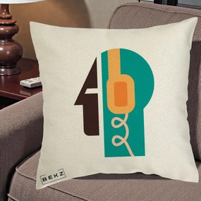 Perna Personalizata Retro Casti Muzicale, 40x40 cm, Ecru, Husa Detasabila, Perna Inclusa, BEKZ®