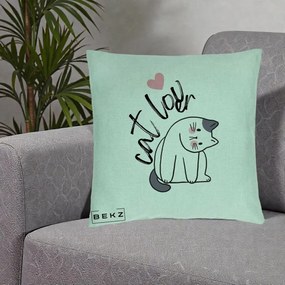 Perna Personalizata Cat Lover Pisica Ilustratie Linie, 40x40 cm, Verde Menta, Husa Detasabila, Perna Inclusa, BEKZ®