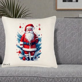 Perna Decorativa Mos Craciun Ilustratie Digitala Colorata, 40x40 cm, Crem Reliefat, Husa Detasabila, Perna Inclusa, BEKZ®