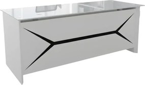 Birou managerial SMART HEATER- structura metalica si blat sticla securizata ,super white