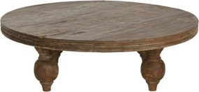 Măsuță de cafea rotundă din lemn de tec reciclat, natur, cu picioare strunjite, finisaj mat, 30 x 100 cm, „Aruna” – Ethnic Collections
