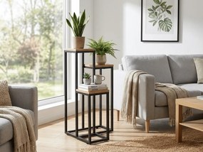 Suport pentru flori LORAN cu 3 rafturi, decor stejar/negru