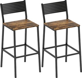 HOMCOM Set 2 Scaune Bar Stil Industrial cu Spătar și Suport pentru Picioare Maro | Aosom Romania