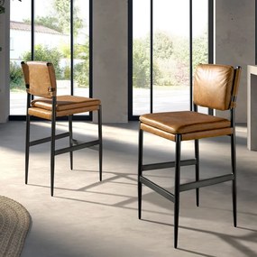 Scaun de bar tapitat cu piele naturala Brown