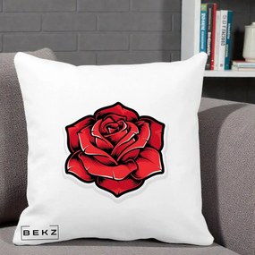 Perna Decorativa Trandafir Rosu Tattoo, 40x40 cm, Alba Mata, Husa Detasabila, Perna Inclusa, BEKZ®