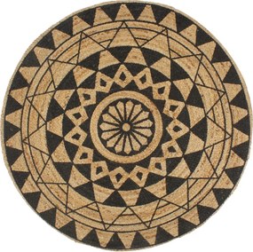 vidaXL Covor manual cu imprimeu negru, 90 cm, iută