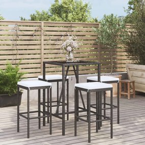 3187632 vidaXL Set mobilier bar de grădină cu perne, 5 piese, negru, poliratan