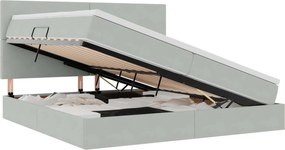 vidaXL Pat cu saltea și spațiu de depozitare Gri deschis 200 x 200 cm