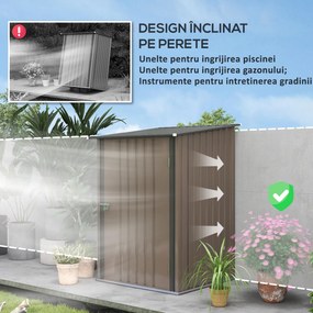 Outsunny Magazie de Grădină din Oțel și Ușă 100x103x160cm Maro | Aosom Romania
