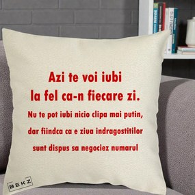 Cadou pentru Iubita - Perna Personalizata Azi Te Voi Iubi, 40x40 cm, Ecru, Husa Detasabila, Perna Inclusa, BEKZ®