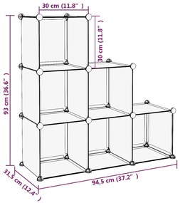 Organizator cub de depozitare, 6 cuburi, negru, PP 1, 94.5 x 31.5 x 93 cm, Negru, 1, 94.5 x 31.5 x 93 cm