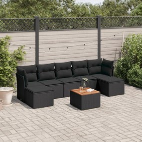 3223773 vidaXL Set mobilier de grădină cu perne, 8 piese, negru, poliratan