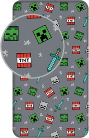 Cearceaf pentru copii gri din bumbac pentru pat de o persoană cu elastic 90x200 cm Minecraft "We got this" – Jerry Fabrics