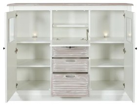 Bufet cu vitrina Cortina, Alb si Natur, 146 Cm
