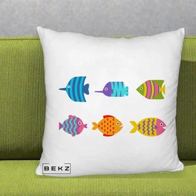 Perna Decorativa Pesti Colorati Cartoon, 40x40 cm, Alb Pufos, Husa Detasabila, Perna Inclusa, BEKZ®