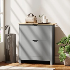 HOMCOM Dulap pentru încălțăminte 12 perechi, dulap îngust cu 2 sertare rabatabile și polițe reglabile, gri deschis | Aosom Romania