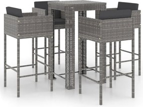 vidaXL Set mobilier bar de grădină cu perne, 5 piese, gri, poliratan