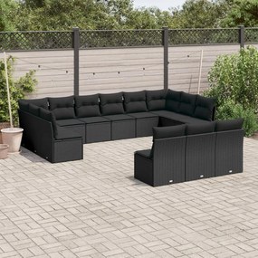 3218385 vidaXL Set mobilier de grădină cu perne, 13 piese, negru, poliratan