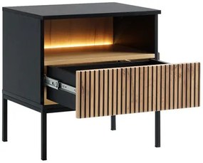 Noptieră Dernas S54 (Negru grafit + Stejar wotan) (cu iluminat LED galben). 1104505