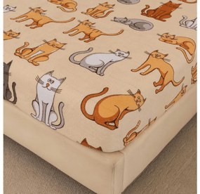 Cearsaf Cocolino microplus cu elastic COLORED CATS 200x200 cm crem