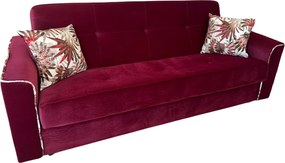 Canapea VERA extensibila, 3 locuri, lada de depozitare, catifea rosu bordo, 225x90x90 Rosu Bordo, Catifea