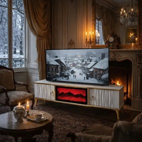 Comoda tv cu semineu Majestică, cu led, 160 cm