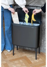 Coș Brabantia Bo Touch 1008857, 3x11 l, Deschidere lină și silențioasă, Deschidere mare, Gri închis