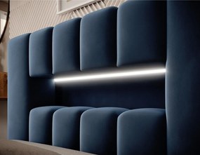 Pat albastru închis tapițat cu spațiu de depozitare cu somieră 90x200 cm Lamica – ELTAP