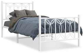 376188 vidaXL Cadru de pat metalic cu tăblie de cap/picioare, alb, 90x200 cm