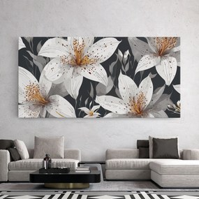 Tablou Canvas, 40x80cm, Dormitor si Living, Flori, Crini, White Grey Lily