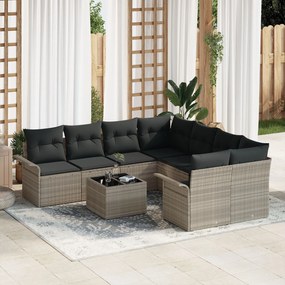 vidaXL Set de canapele pentru grădină 9 pcs Gri deschis Rattan poli