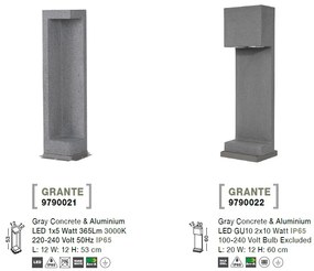 Stalp LED modern de exterior IP65 GRANTE gri ciment, H-53cm