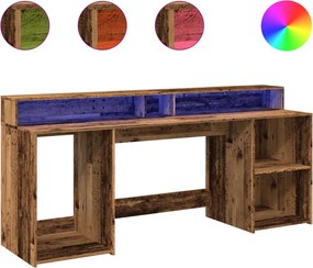 vidaXL Birou cu lumini LED, lemn vechi, 200x55x91 cm, lemn prelucrat