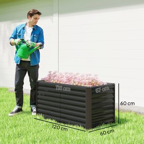 Outsunny Set de 2 Straturi Înălțate Galvanizate pentru Grădină cu Parte Inferioară Deschisă, 120x60x60 cm, Gri Închis | Aosom Romania